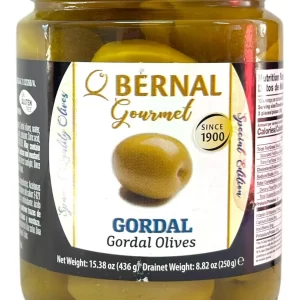Bernal Gordal Green Olives 436g jar front view